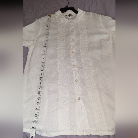 Tommy Bahama white linen button down tunic with roll up button sleeves. Sz large - Picture 3 of 6
